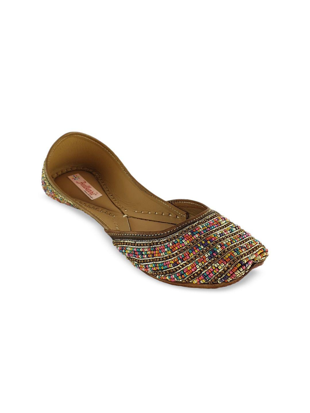 fulkari women multicoloured embellished leather mojaris