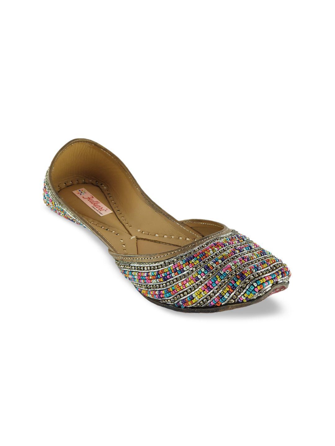 fulkari women multicoloured embellished leather mojaris