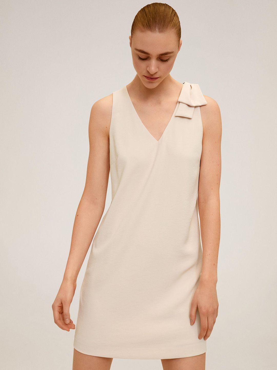 mango women beige solid sheath dress