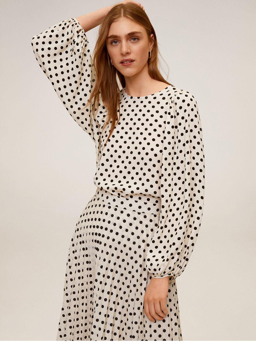 mango women white & black polka dots printed top