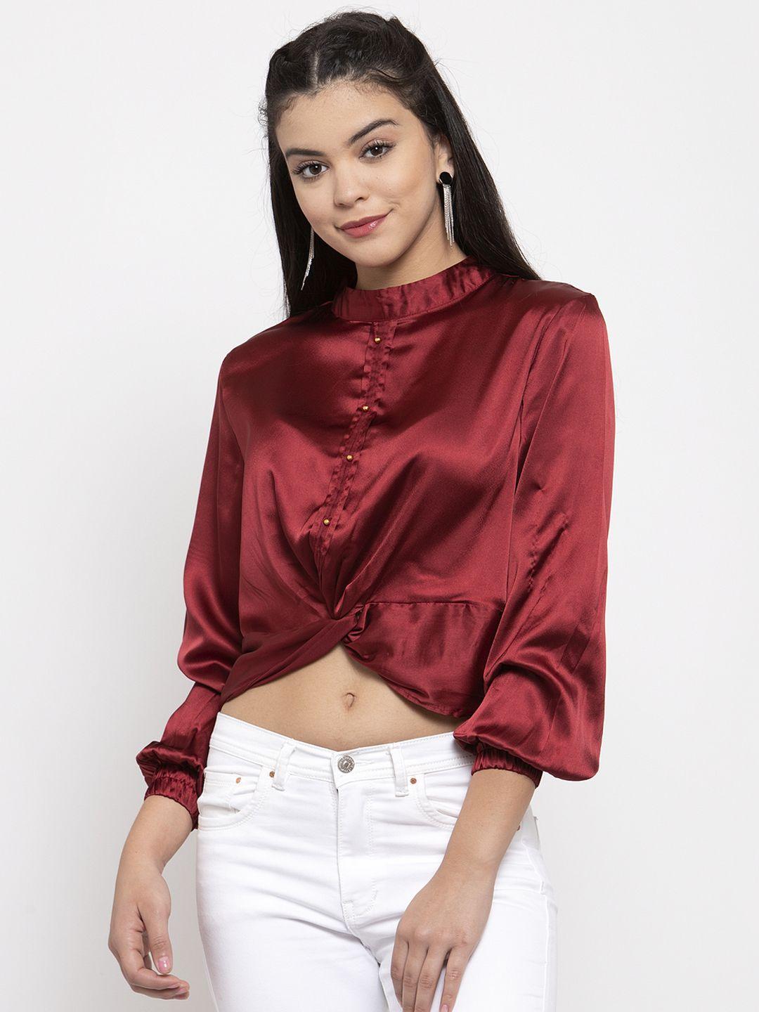 kassually women burgundy solid top