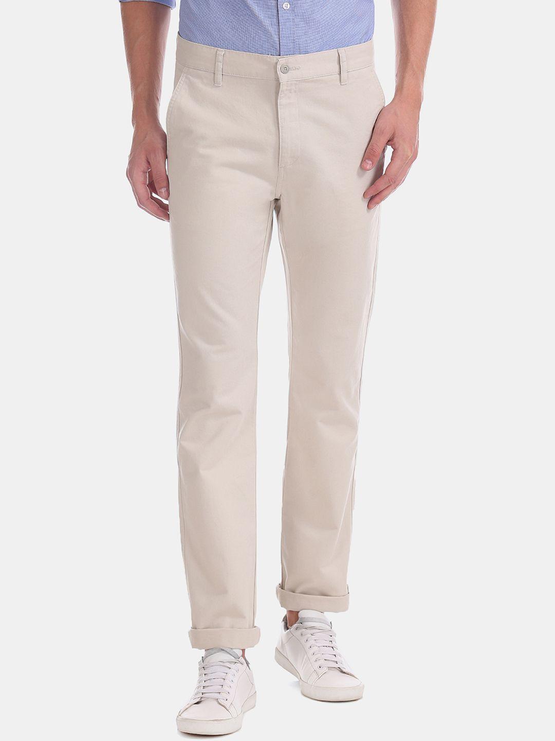 ruggers men off-white slim fit solid chinos