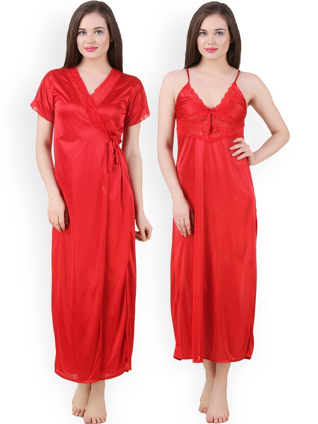 fasense red maxi nightdress with robe gt005c2