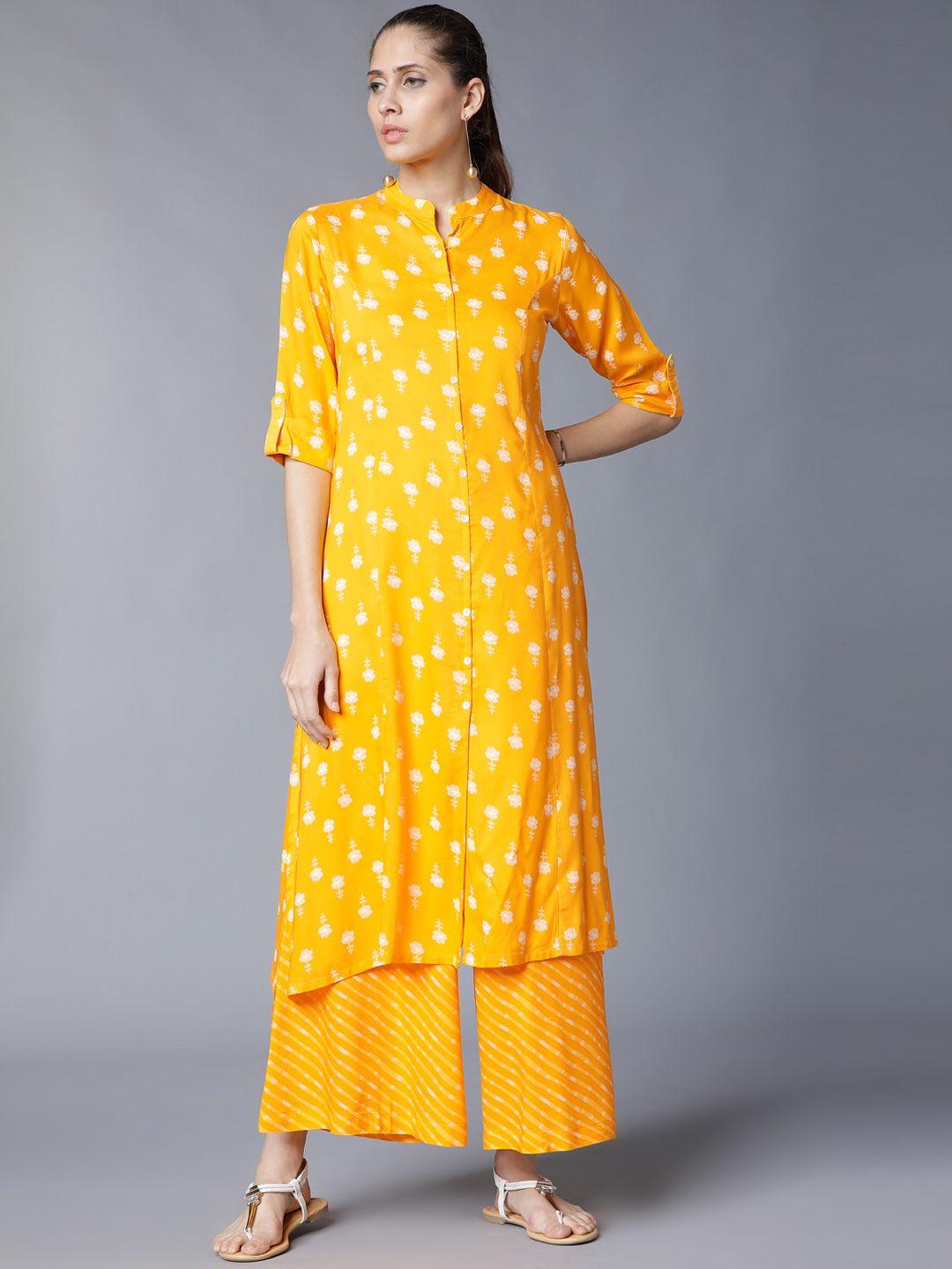 vishudh women yellow printed kurta with palazzos