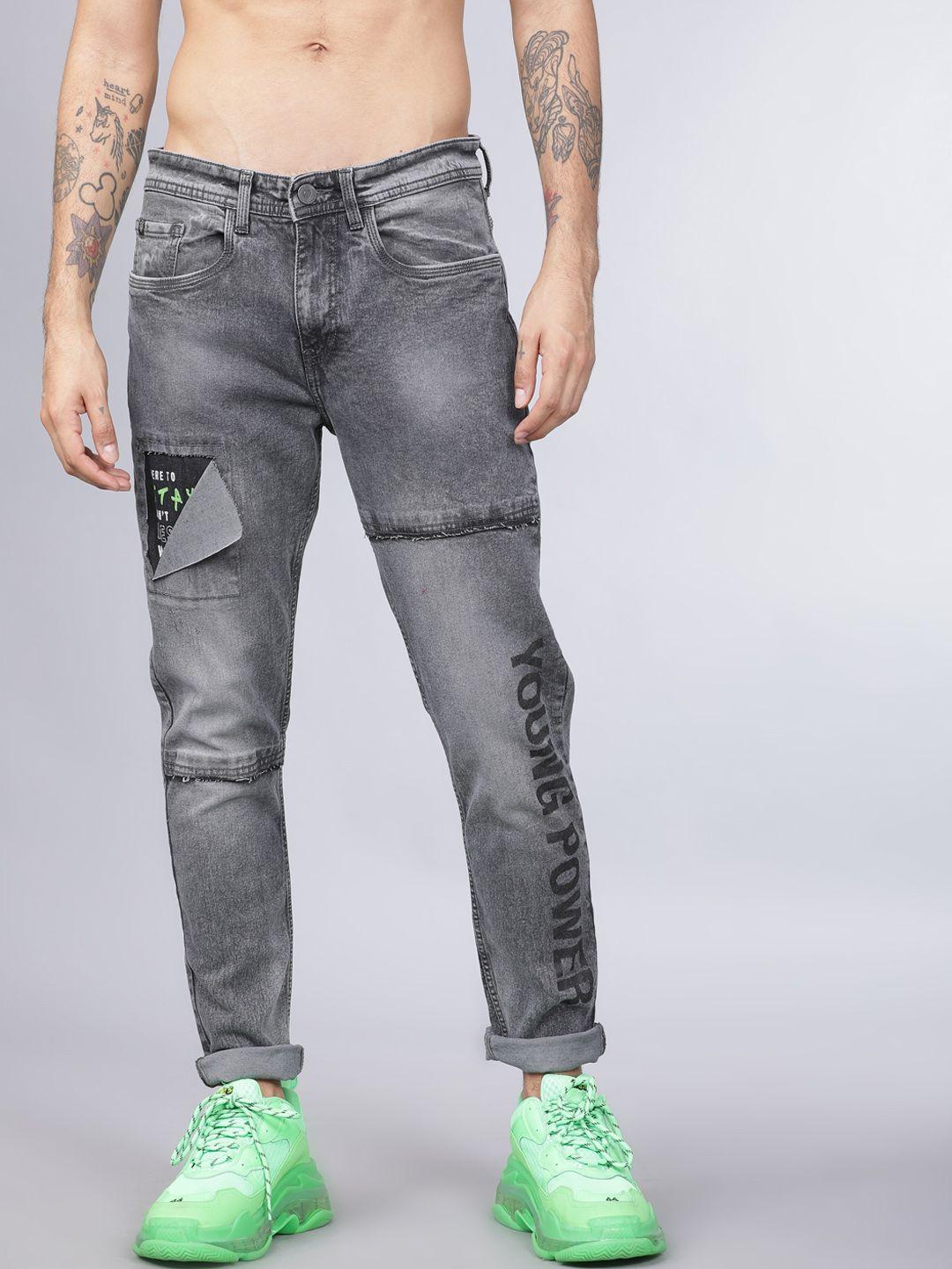 locomotive men grey tapered fit mid-rise clean look stretchable jeans