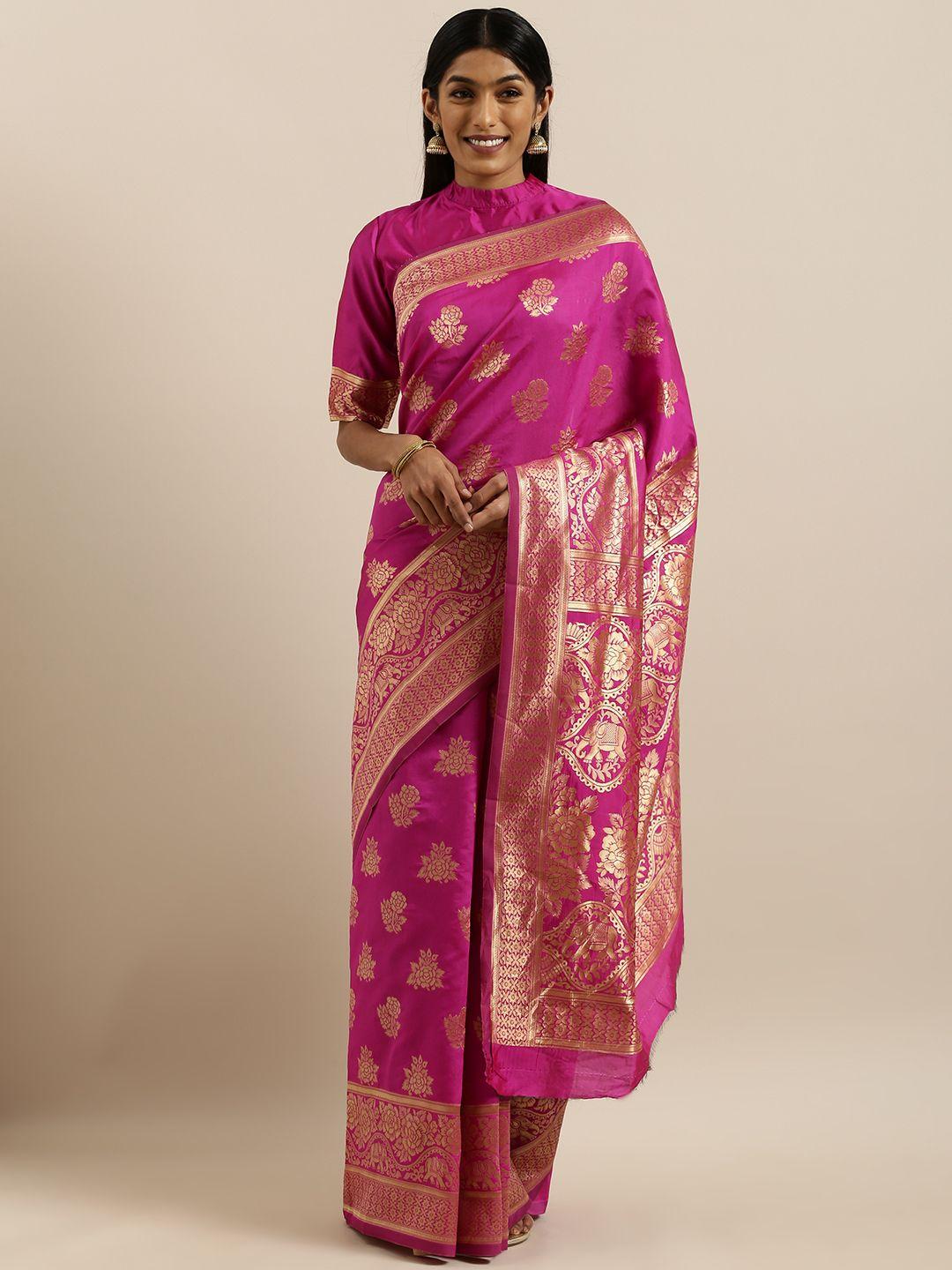 shavya fuchsia & gold-toned pure silk woven design banarasi saree