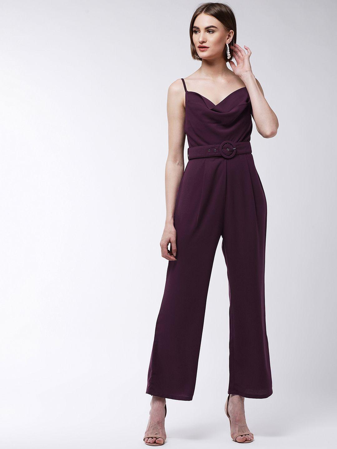 magre women purple solid basic jumpsuit