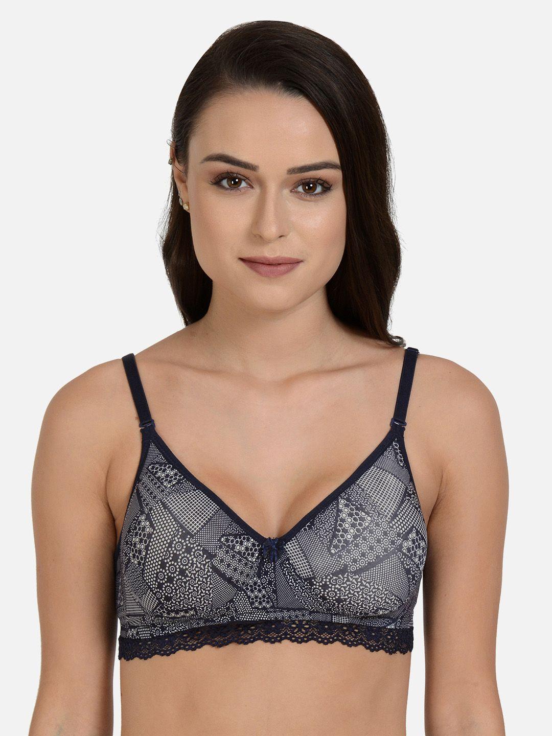 mod & shy navy blue & grey printed non-wired lightly padded everyday bra