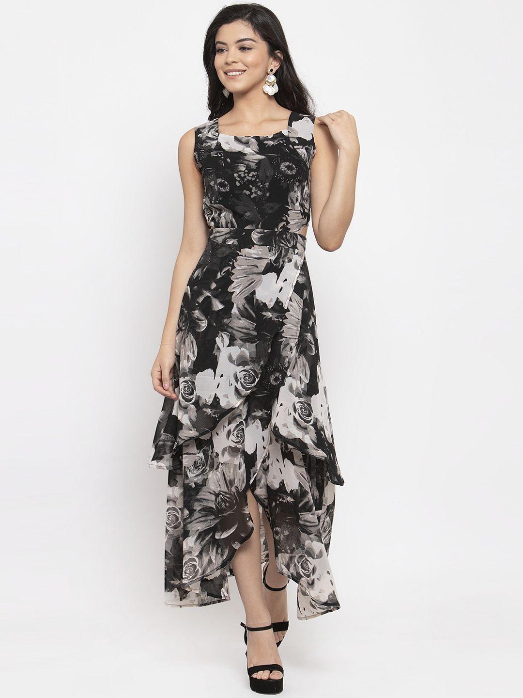 kassually women black printed maxi dress