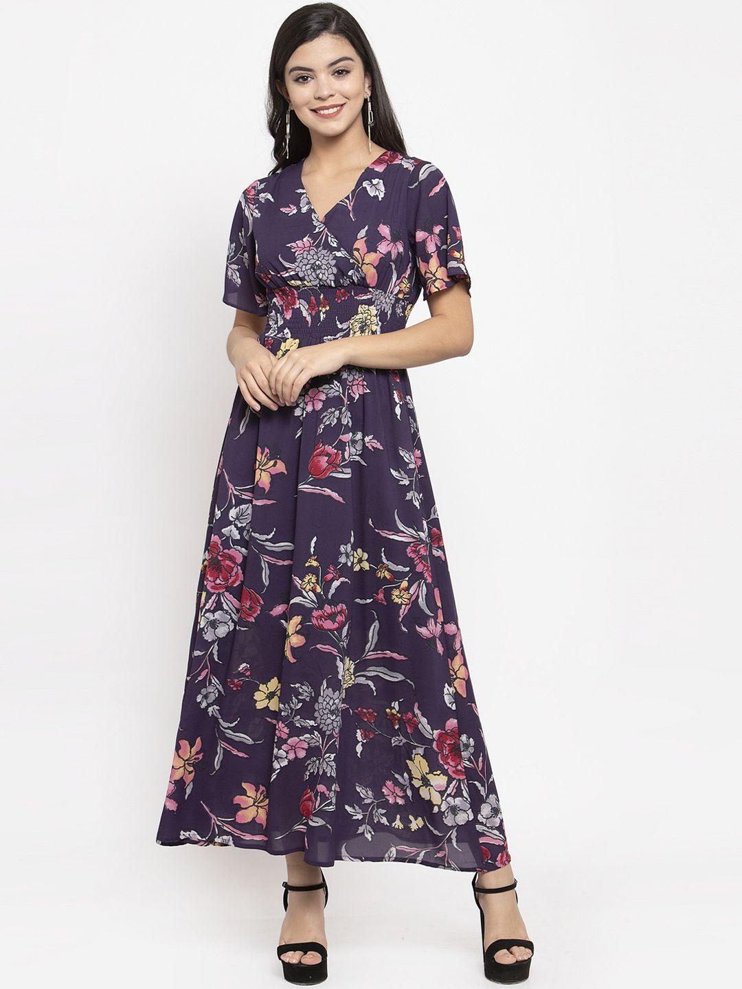 kassually women purple floral print empire maxi dress