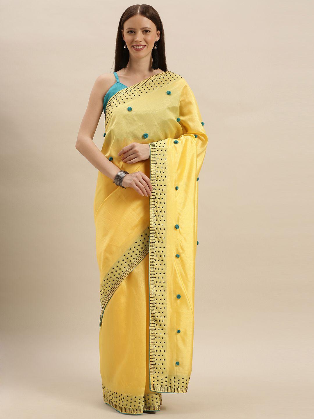 shavya yellow embellished silk blend saree