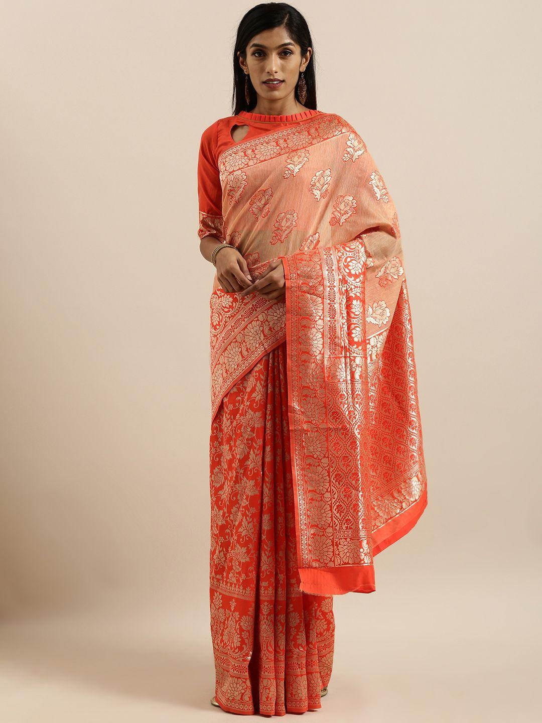 shavya orange silk blend woven design banarasi saree