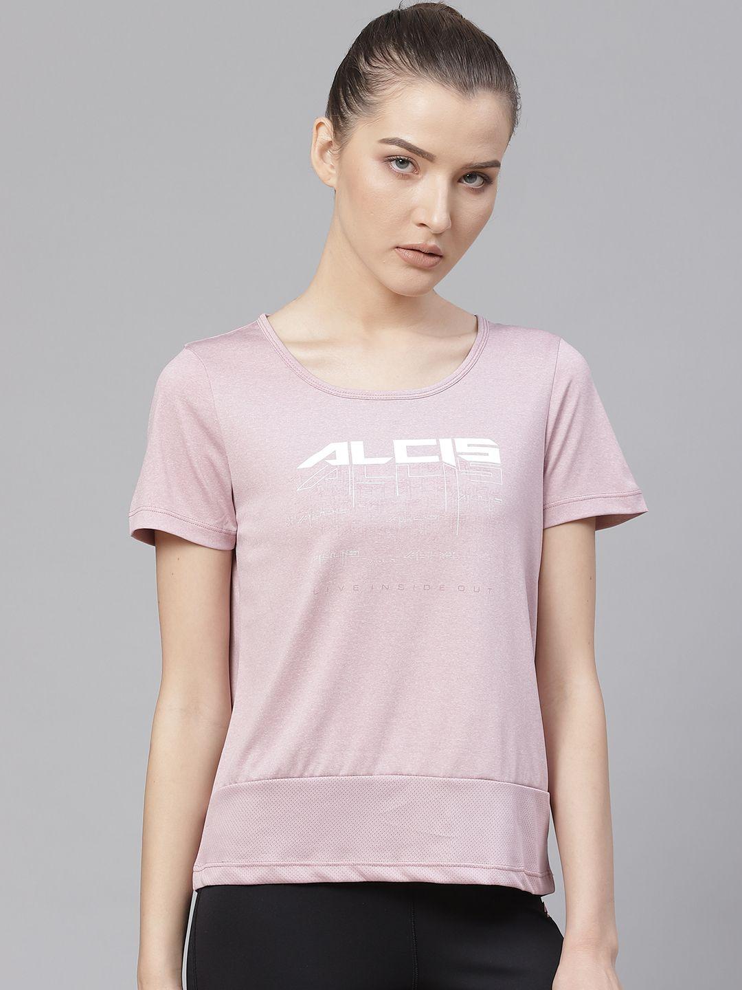 alcis women lavender printed round neck t-shirt