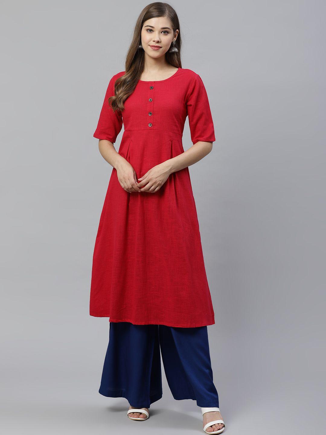 yash gallery women red pleated a-line kurta