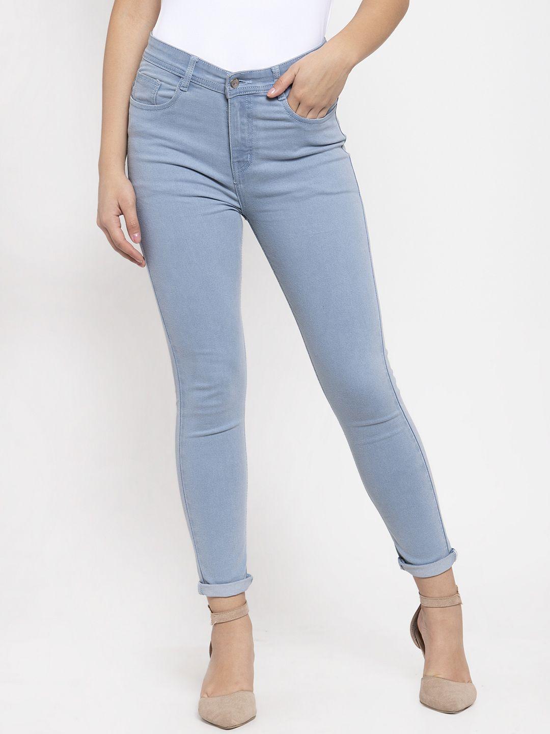 kassually women blue skinny fit mid-rise clean look stretchable jeans