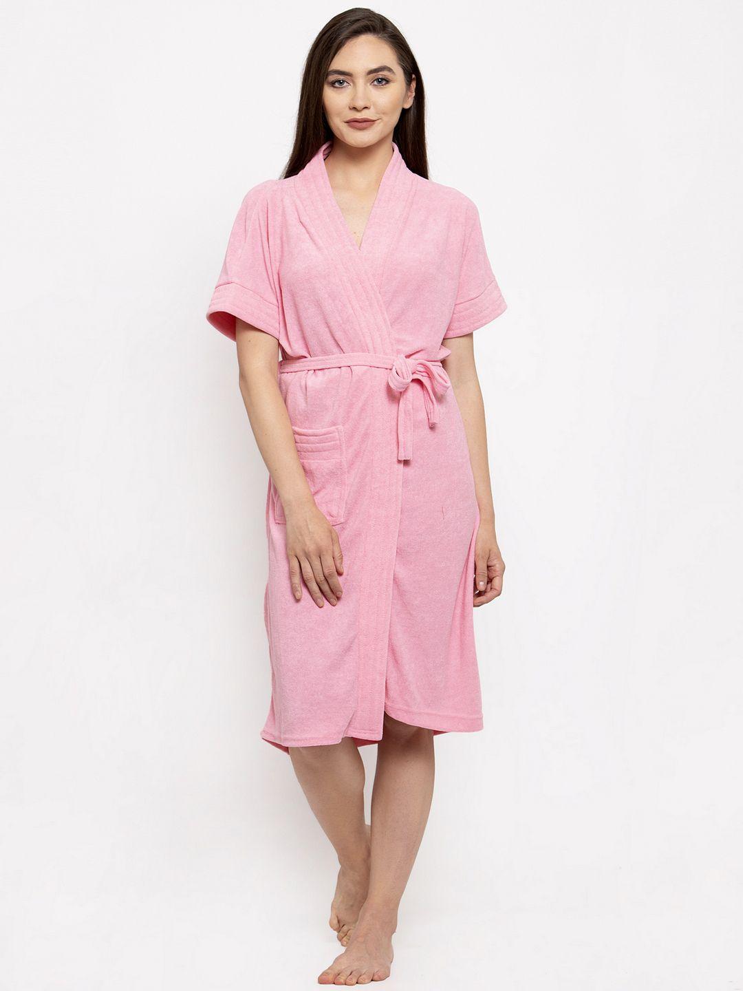 elevanto women pink solid bath robe