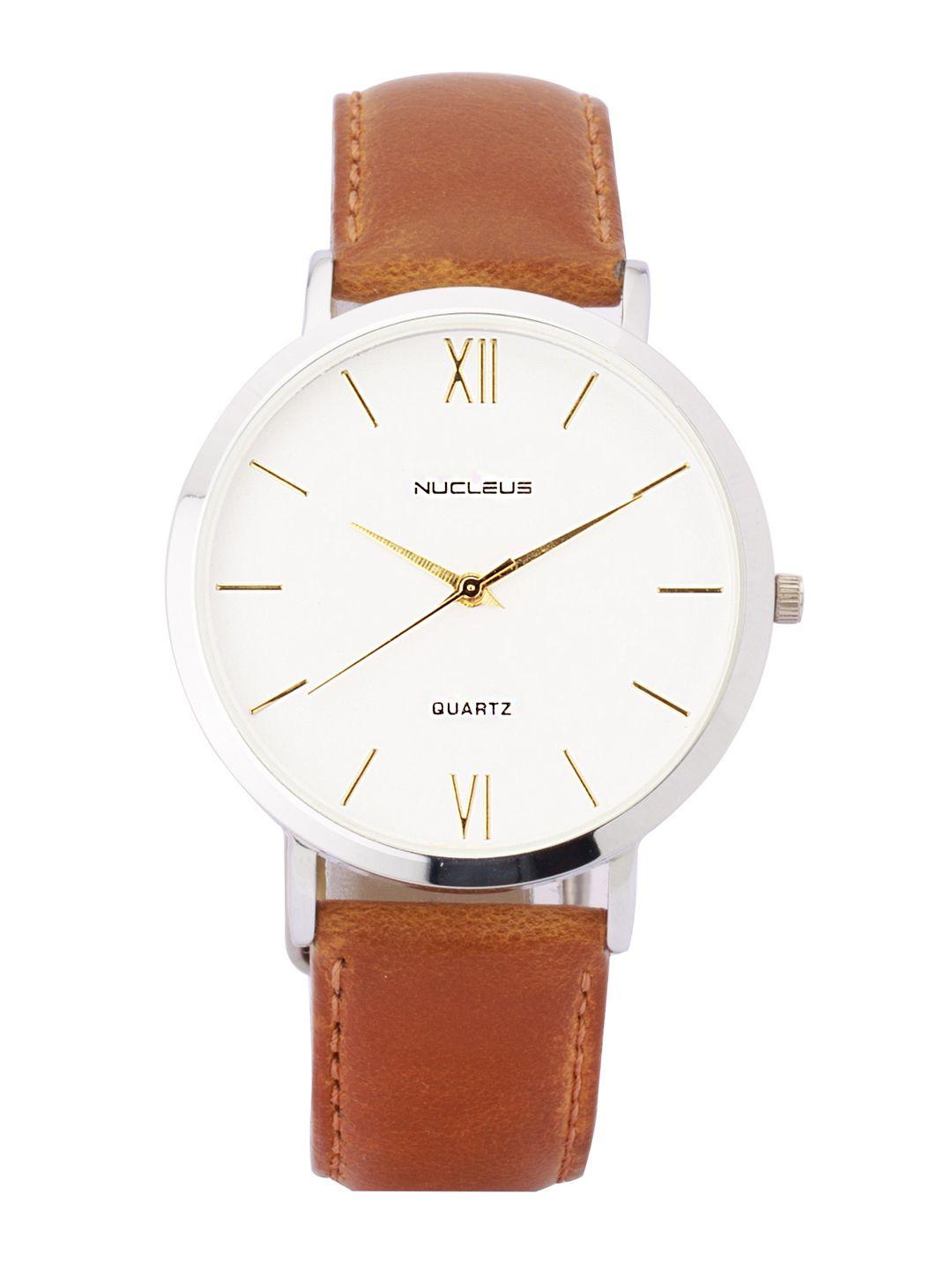 nucleus unisex white & brown analogue leather watch lswbi