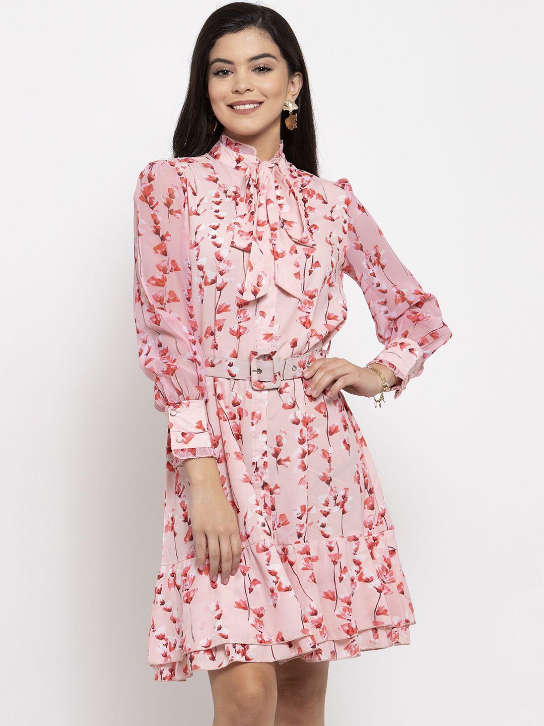 kassually women pink floral print fit and flare dress