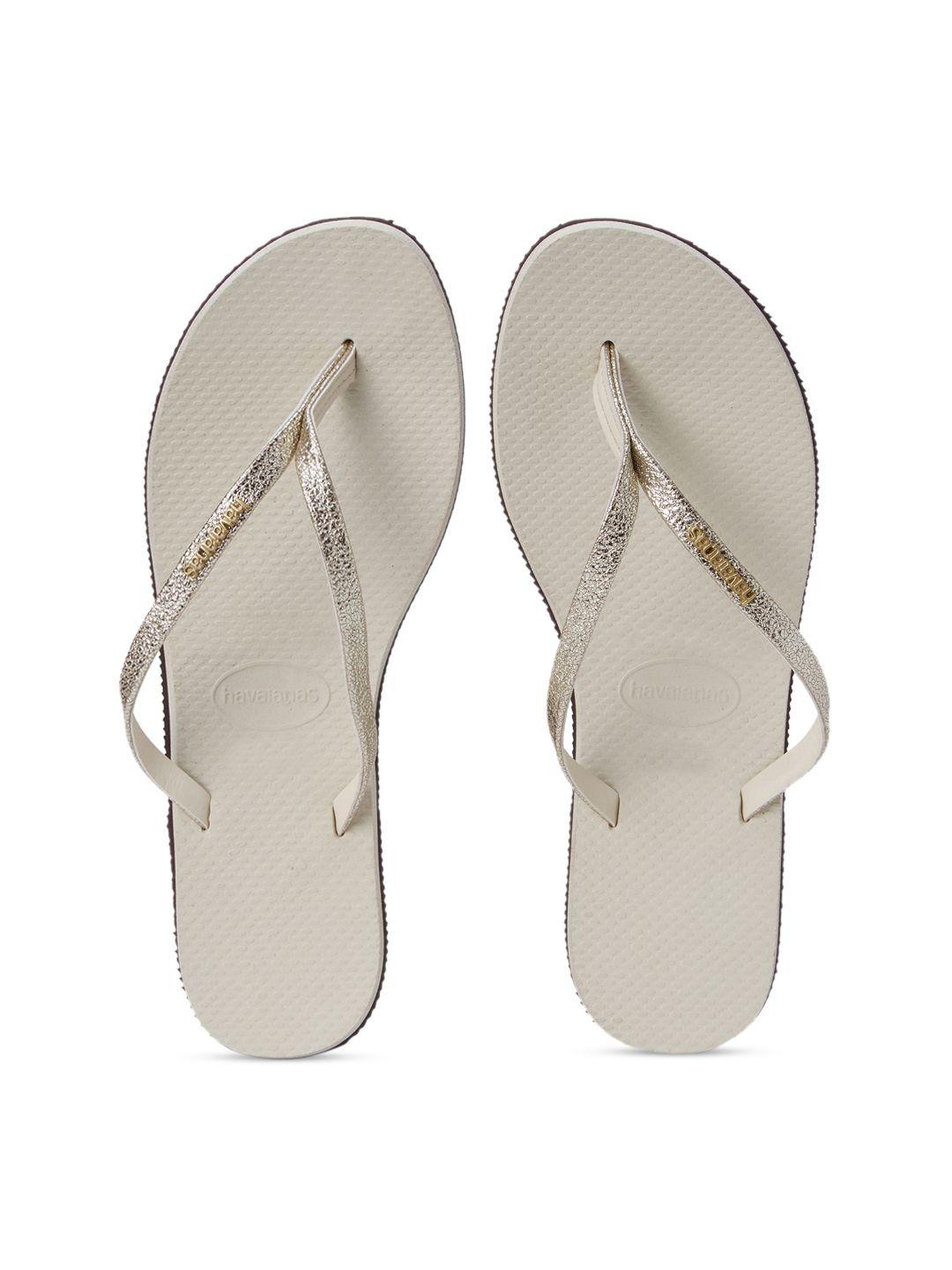 havaianas women silver-toned printed thong flip-flops