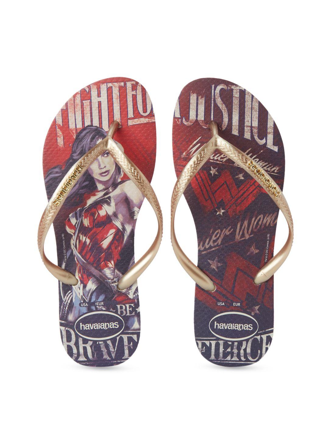 havaianas women beige & red wonder woman printed thong flip-flops