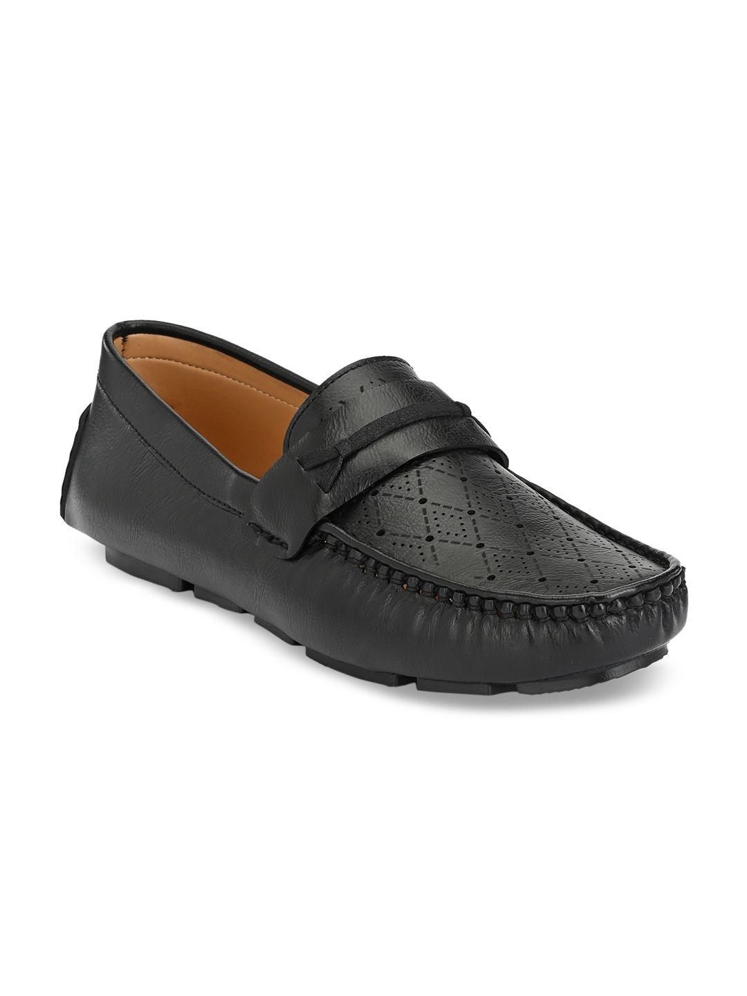 provogue men black leather loafers