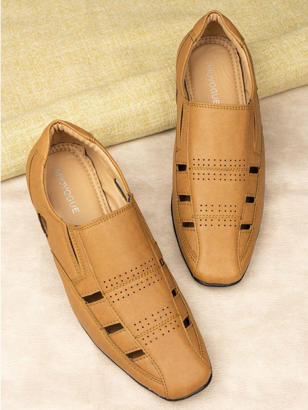 provogue men tan brown shoe-style sandals