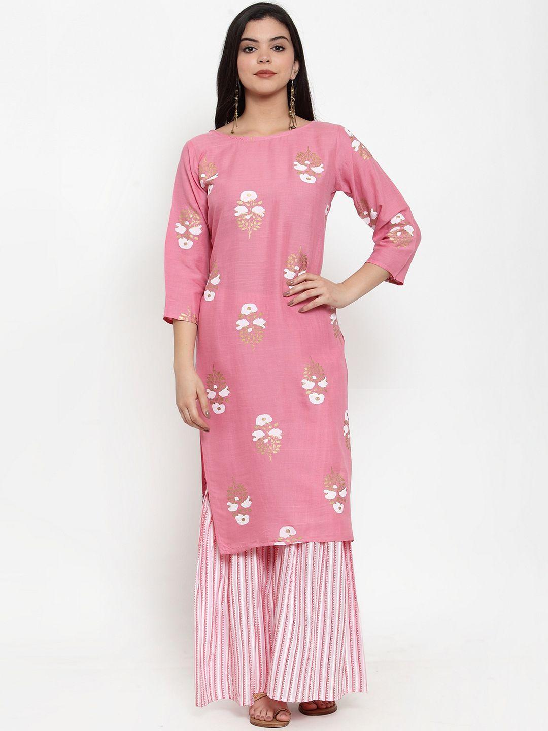 anaisa women pink printed kurta with sharara