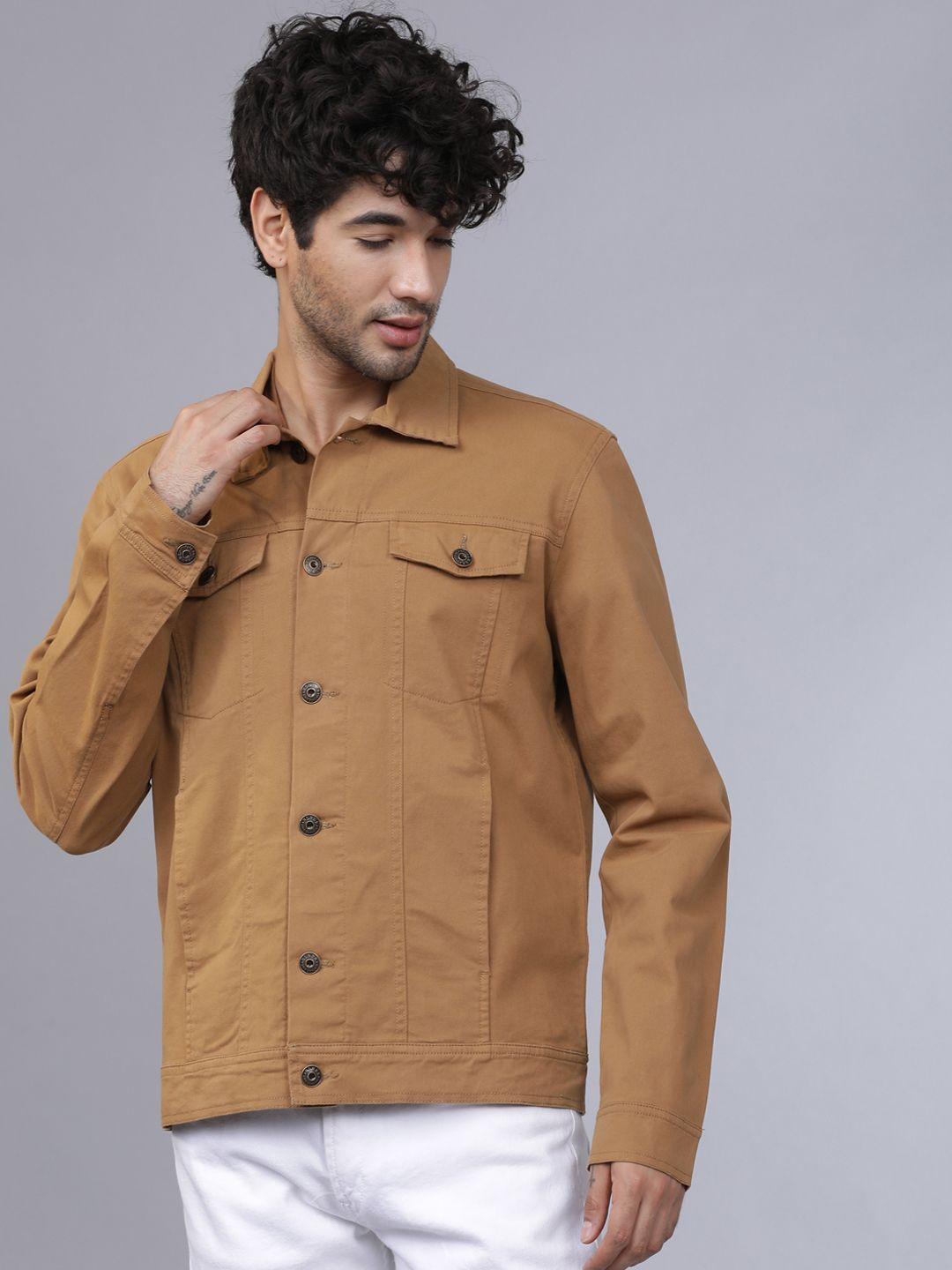 highlander men beige solid denim jacket