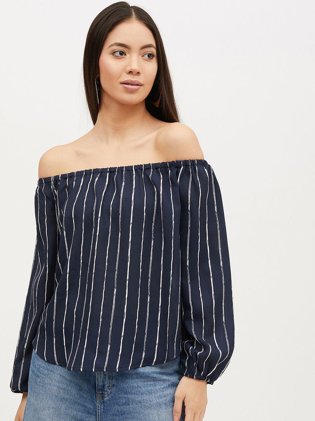 harpa women navy blue striped bardot top