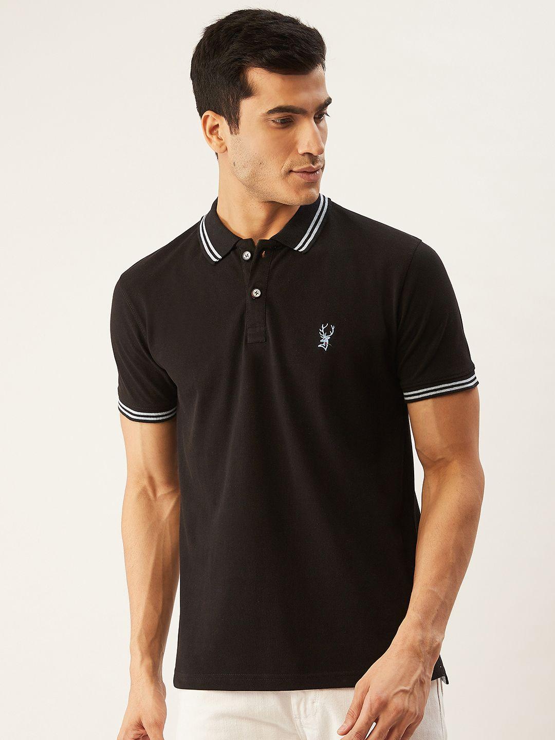 portblair men black solid polo collar t-shirt