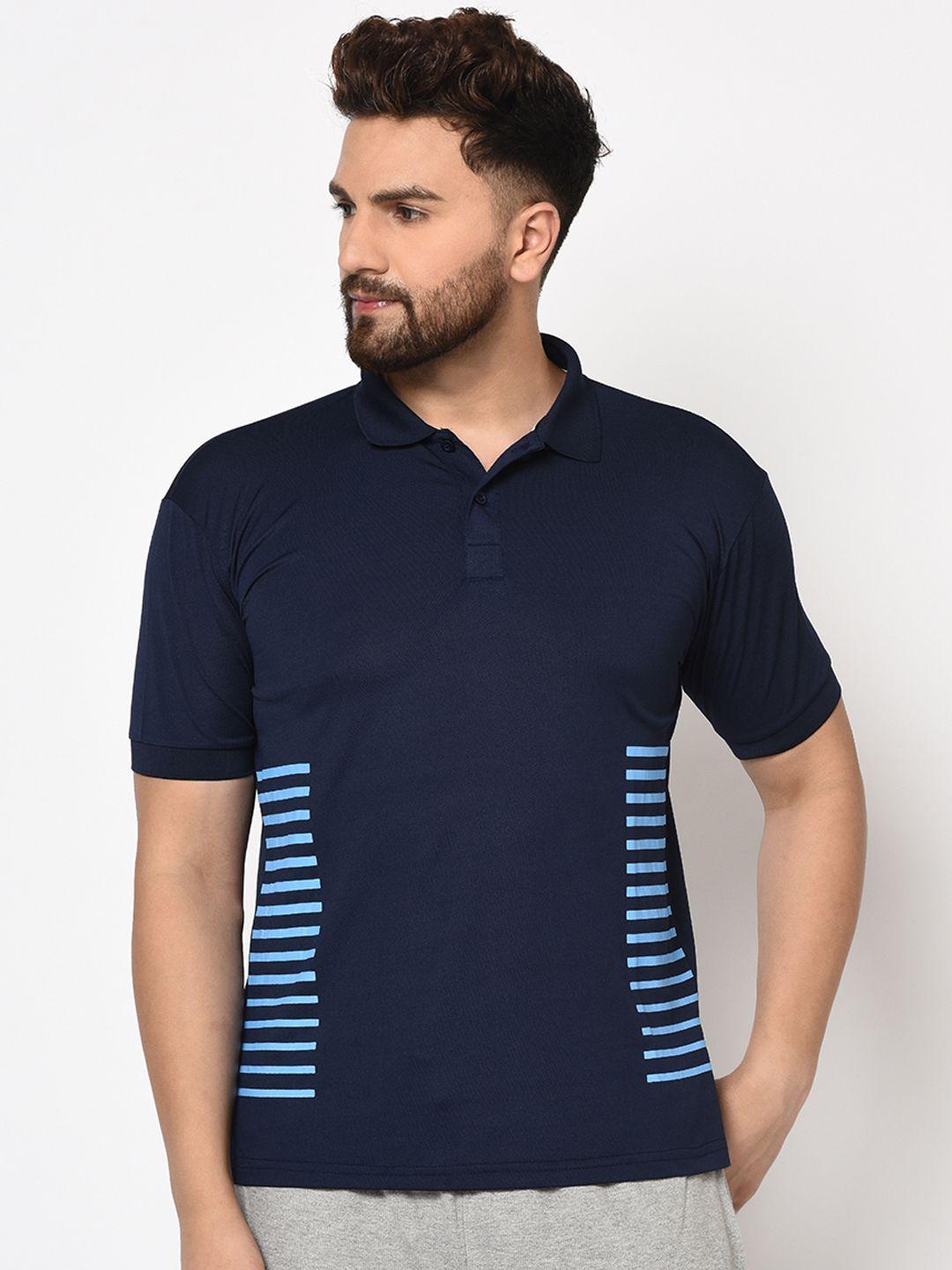 armisto men navy blue printed polo collar dri-fit t-shirt