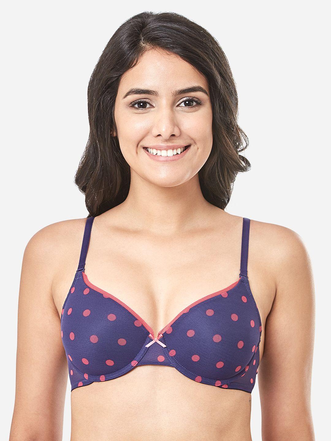 every de by amante purple & pink printed lightly  underwired  padded t-shirt bra