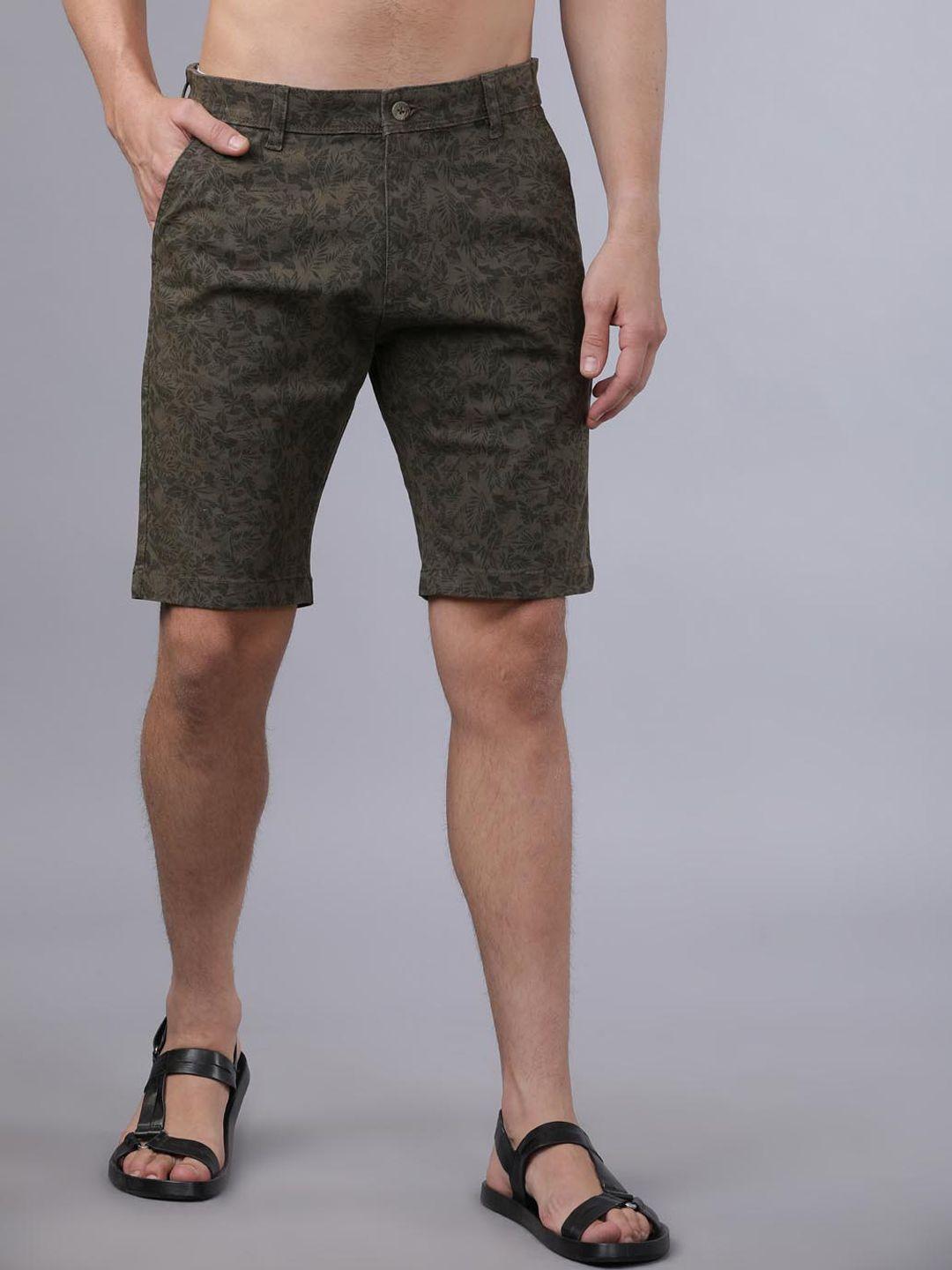 highlander men olive green printed slim fit regular shorts