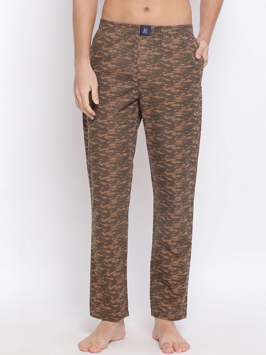 crimsoune club men brown & grey camouflage printed lounge pants