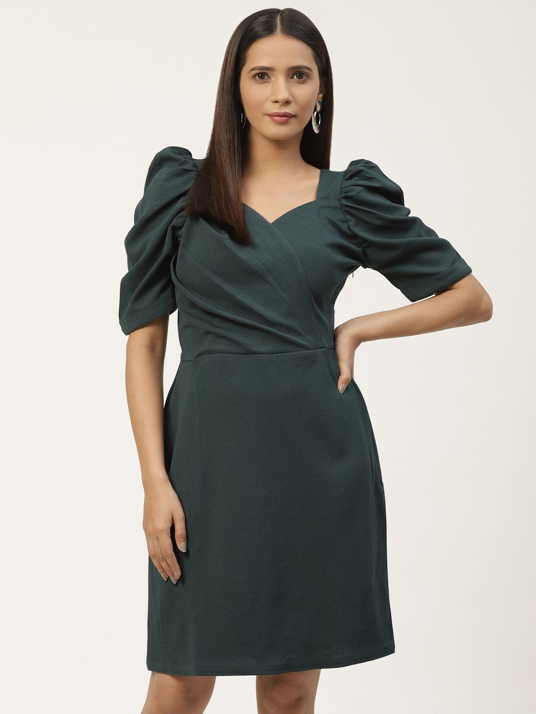 woowzerz women teal green solid wrap dress