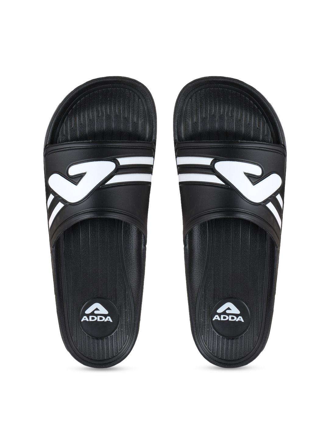 adda men black printed sliders