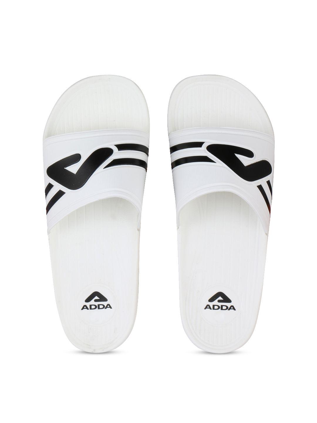 adda men white printed sliders