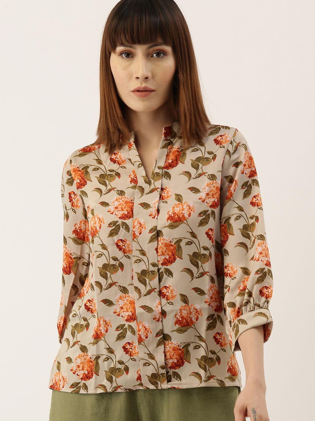 and women rust floral printed top