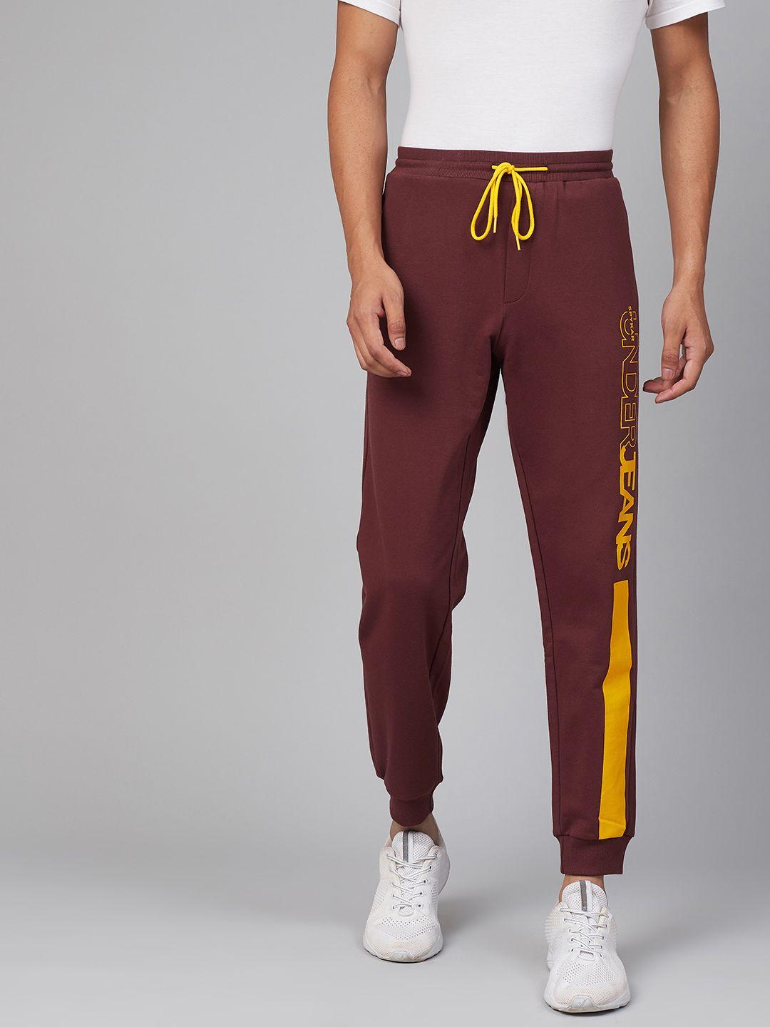 underjeans by spykar men maroon printed detail joggers