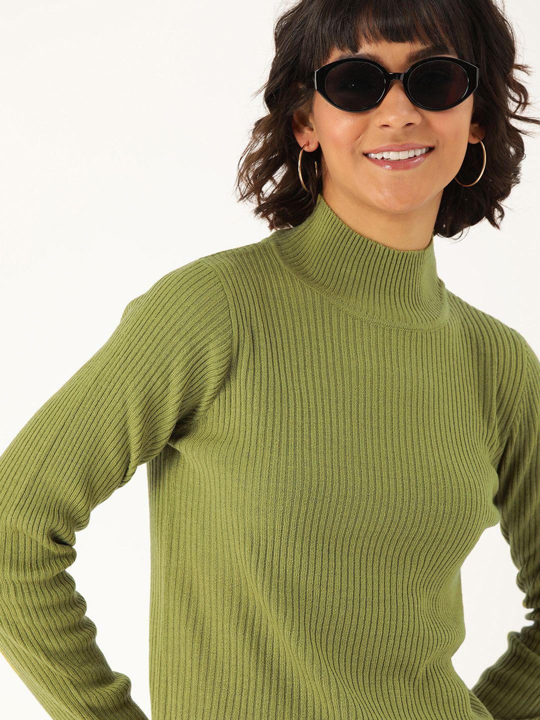 dressberry women olive green solid pullover sweater