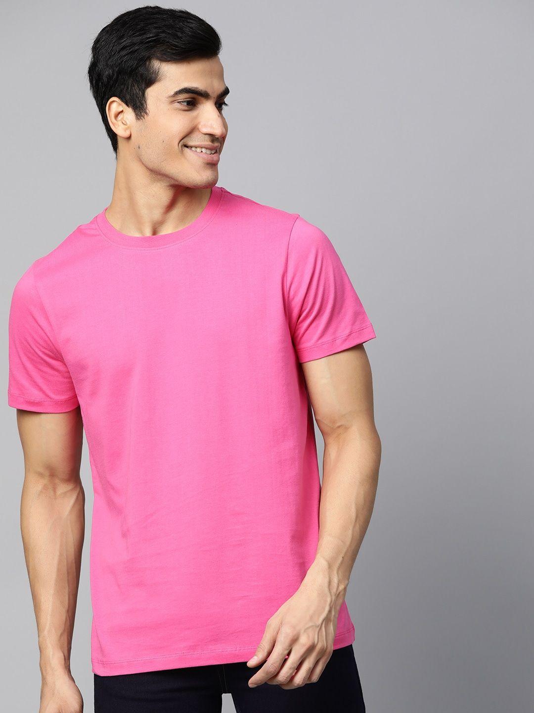 mast & harbour men pink solid round neck t-shirt