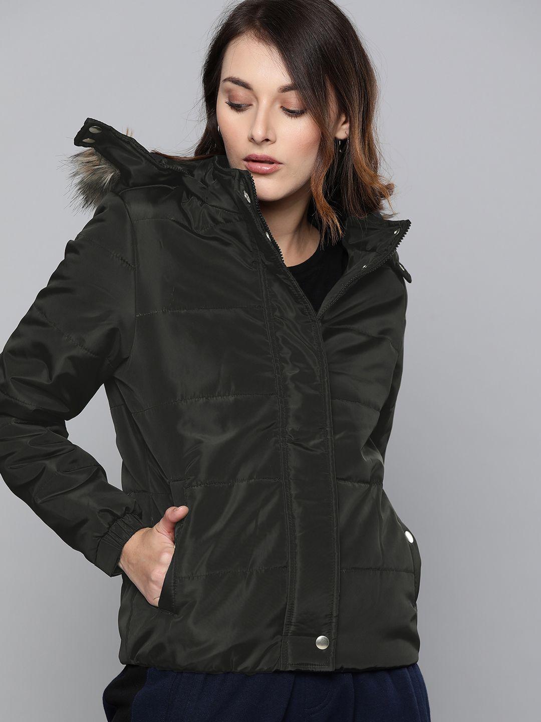 harvard women black solid hooded parka jacket