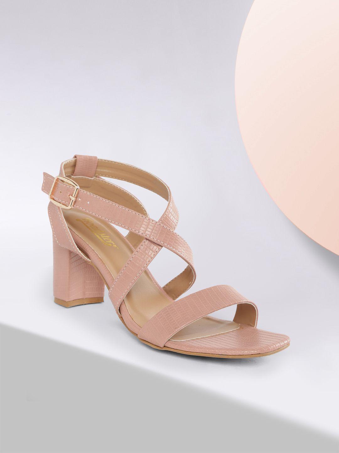 roadster women pink snakeskin textured block heels