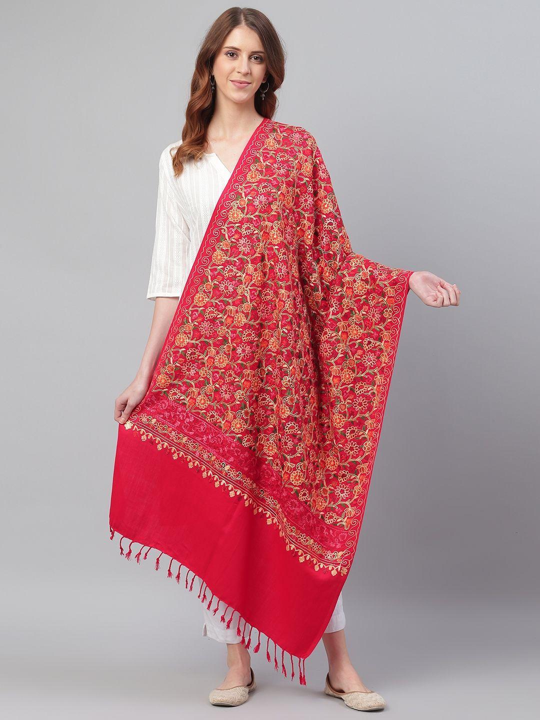 weavers villa women red & beige embroidered shawl