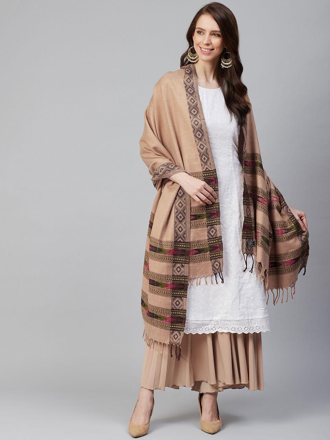 weavers villa women beige solid shawl