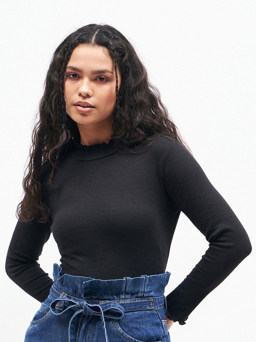 sassafras black high neck cropped top