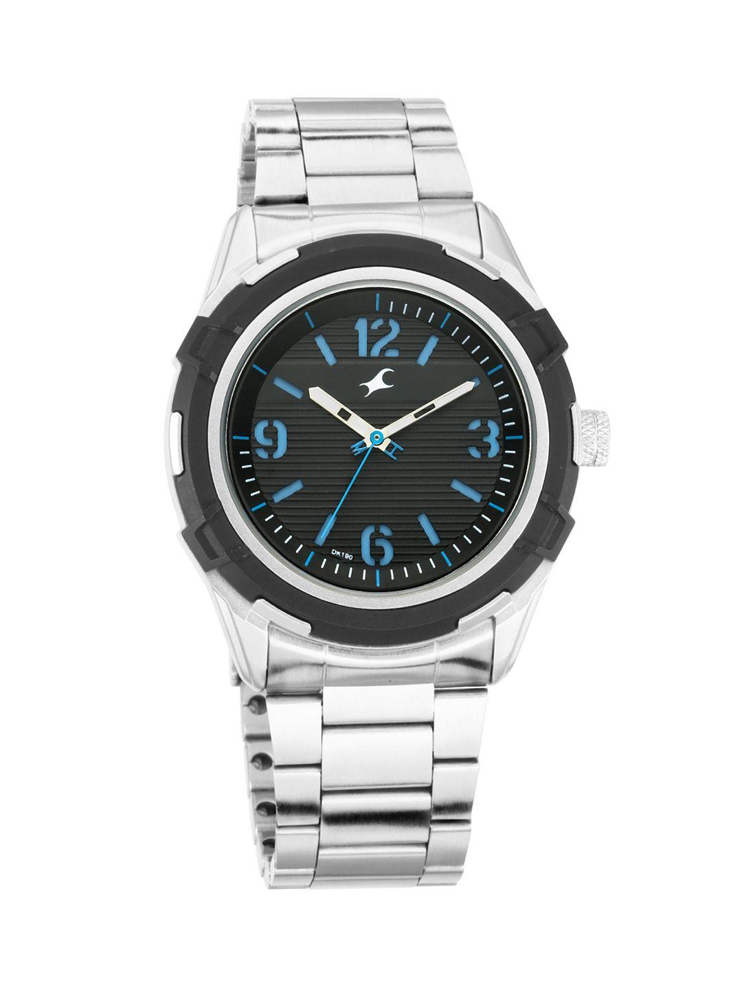 fastrack men black & silver-toned analogue watch 3225km01