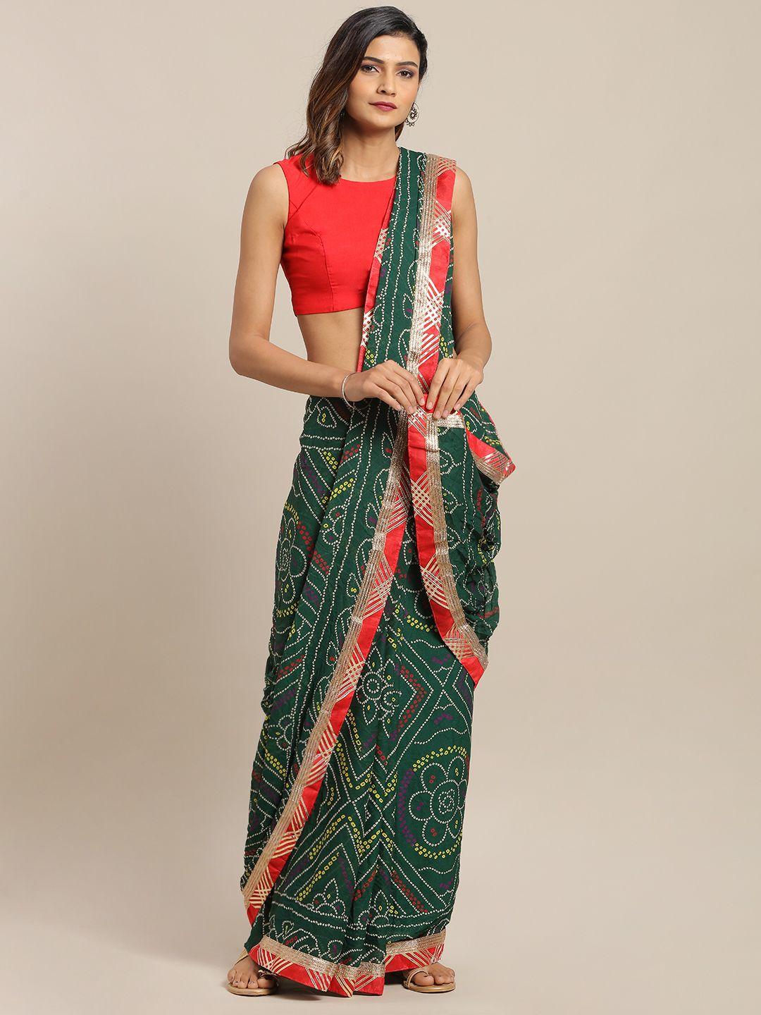 mitera hand dyed green bandhani georgette sustainable saree