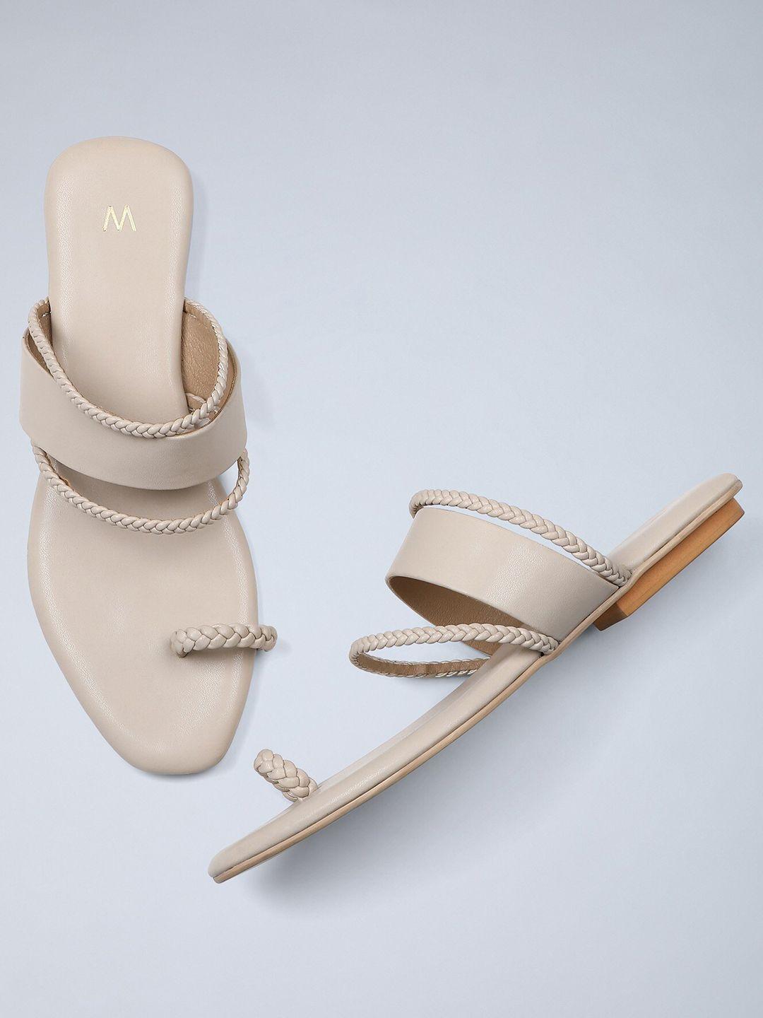 w women cream-coloured solid one toe flats