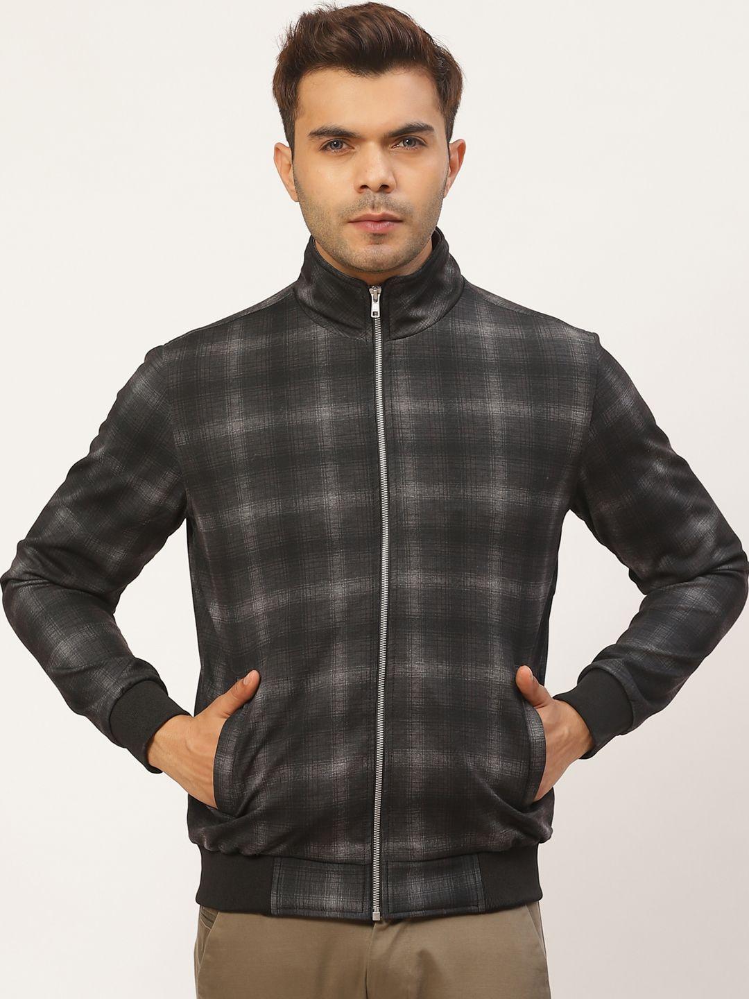 pierre carlo men black & off-white checked bomber jacket